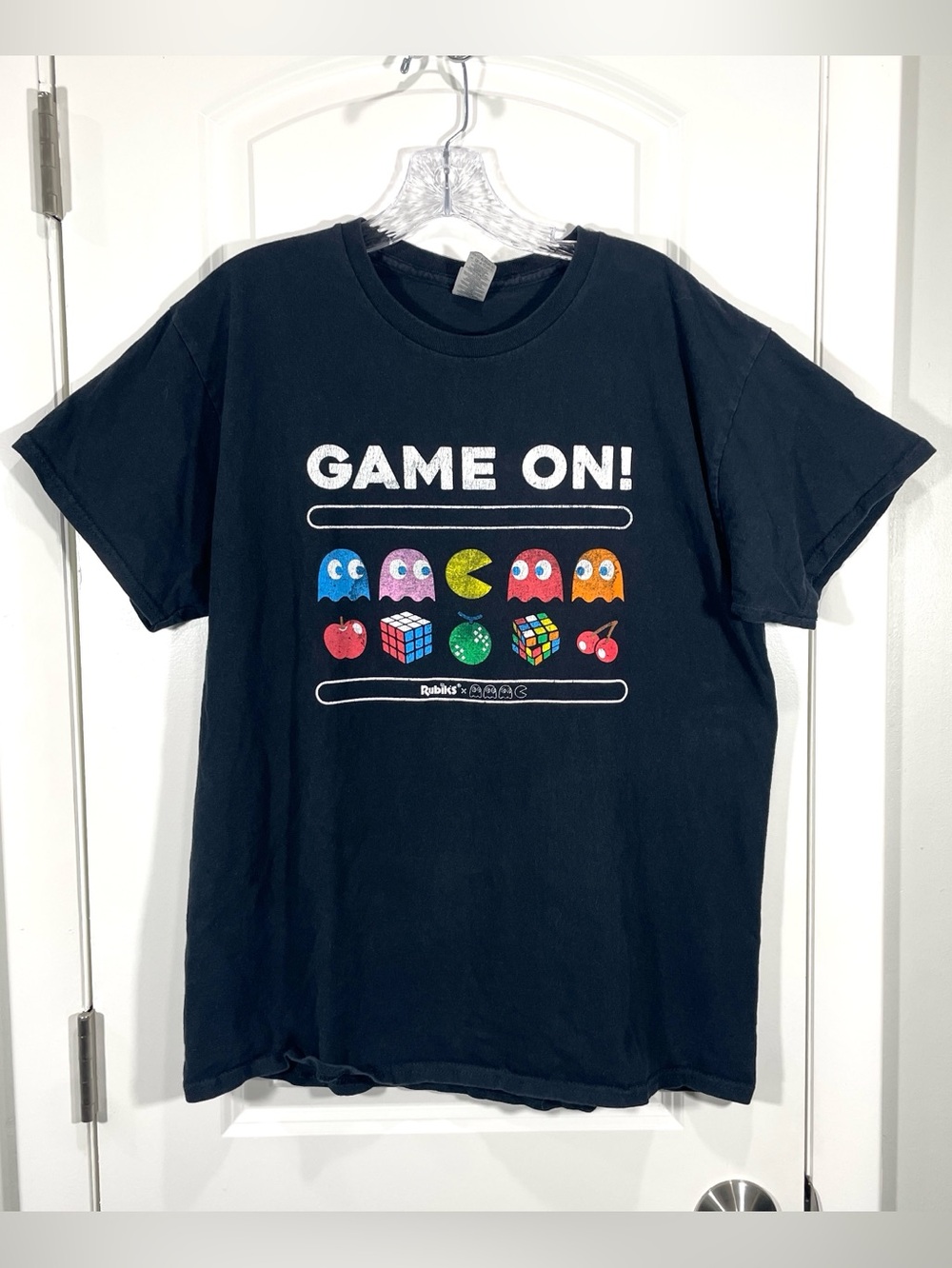 Pac-Man x Rubik’s Cube “Game On!” Graphic Tee Black Size Large Retro Gamer